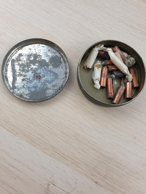 SOE and Engineers Tin with copper tube igniters.